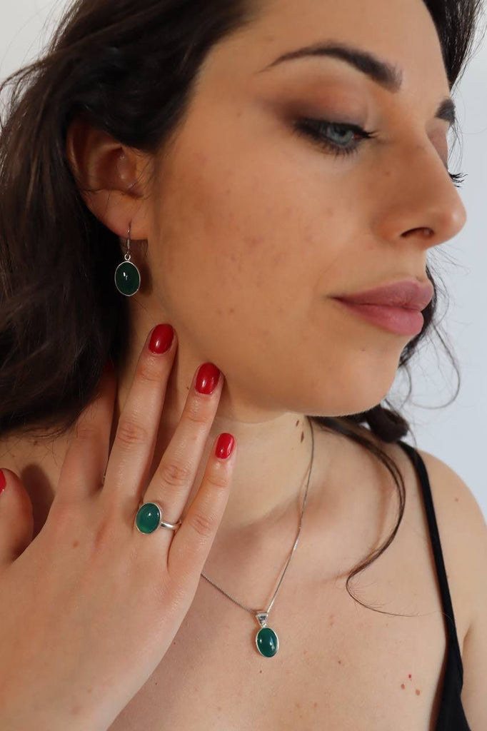 Petra Earrings Agata Verde Scuro